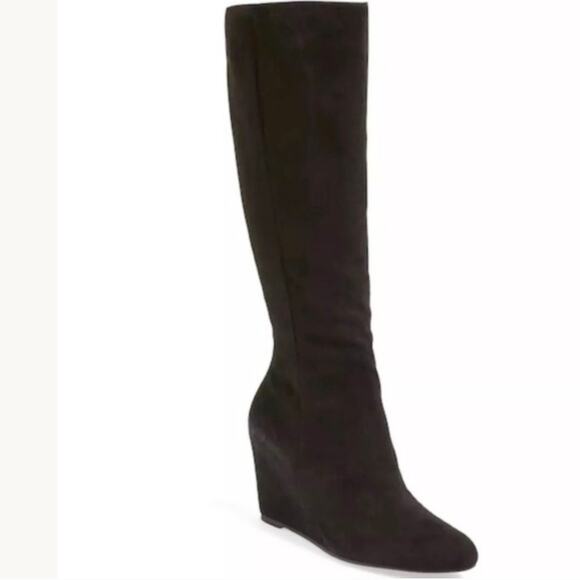 Via Spiga Black Genuine‎ Suede Zip up tall wedge boots Size 8 1/2 - Picture 1 of 6